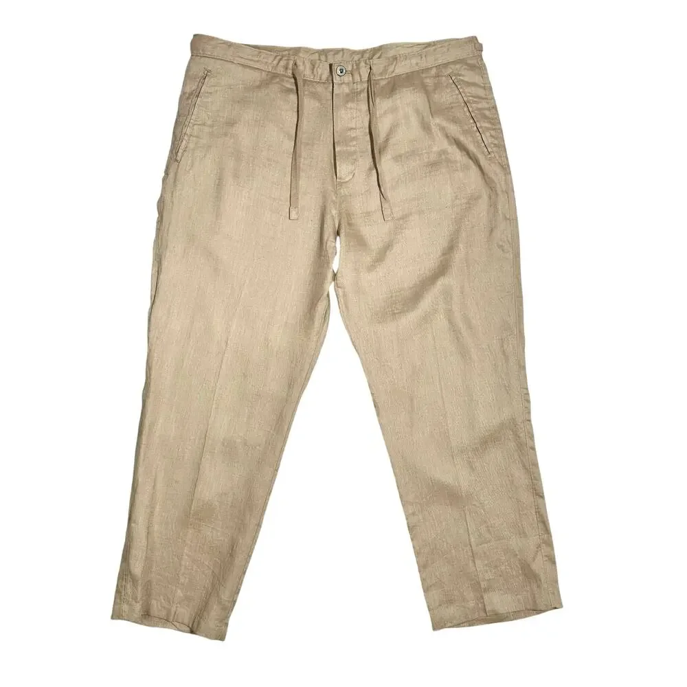 Tasso Elba Island | Men | Tan 100% Linen Vacation Light Drawstring Pants | 40x30